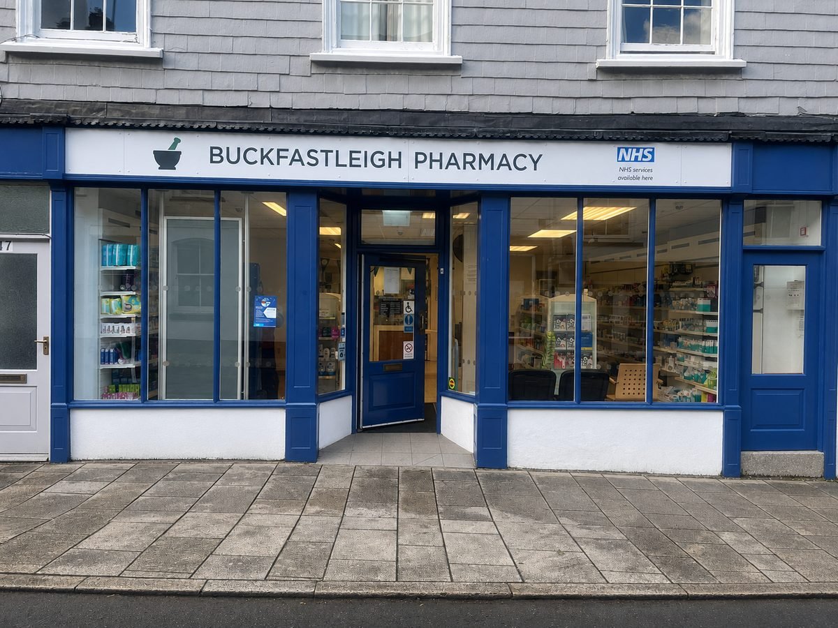Buckfastleigh Pharmacy shopfront on Fore Street