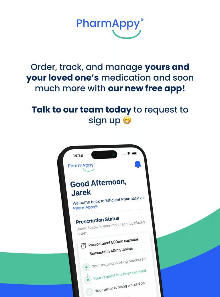 The PharmAppy app shown on a phone — order, track and manage your medication